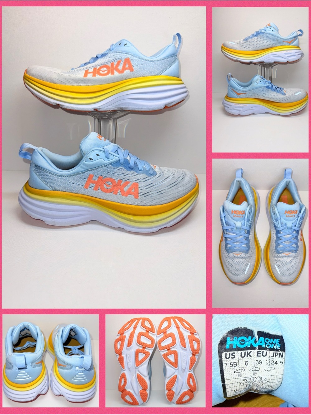 HOKA BONDI 8 Lightweight Blue & Yellow Running Shoes